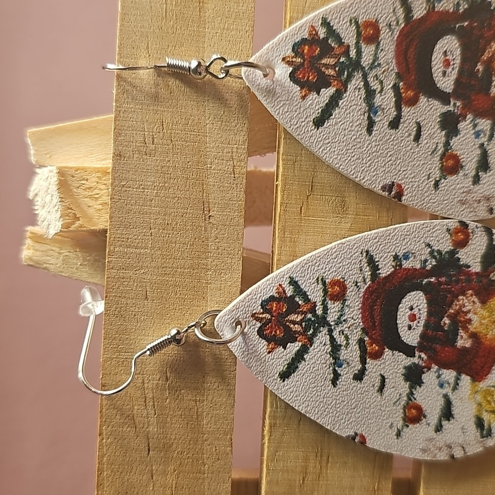 Faux Leathet Festive Teardrop Earrings with Snowman Design - Picture 3 of 3